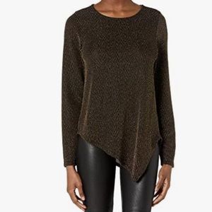 Karen Kane Black Gold Metalic Asymmetric Holiday Hem Top Women’s L